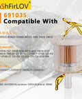 See-Through 40 Micron Fuel Filter For Lawn Mowers, 1/4 Inch Hose, compatible models list with engine illustration.