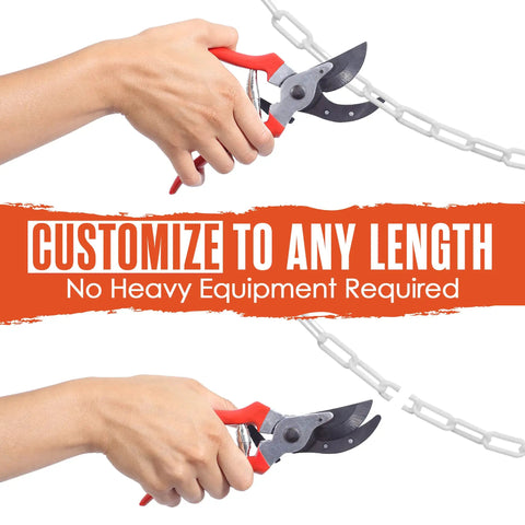 Cutting Lightweight Plastic Chain For Crowd Control And Event Setup 124 Feet Of 2 Inch Links UV Protected White Barrier