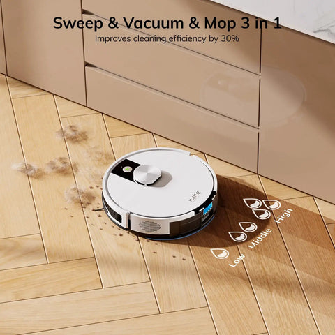 A12 Pro Robot Vacuum And Mop Combo With Self Emptying Station For 60 Days LiDAR Mapping No Go Zones on hardwood floor