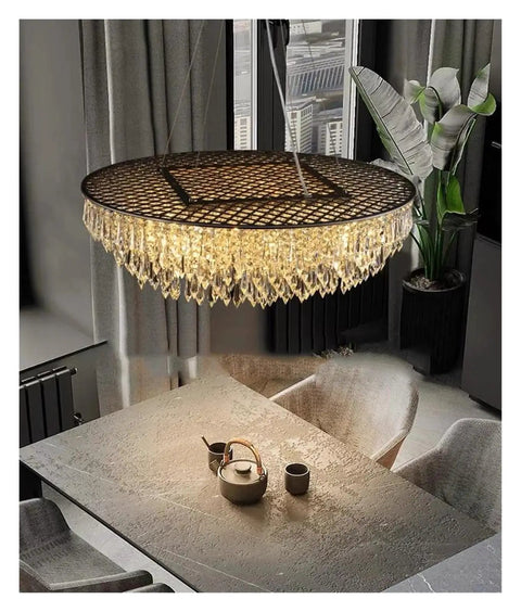 Modern LED Pendant Chandelier for Living Room and Dining Room with Remote Dimming, Diameter 100 cm, hanging over table