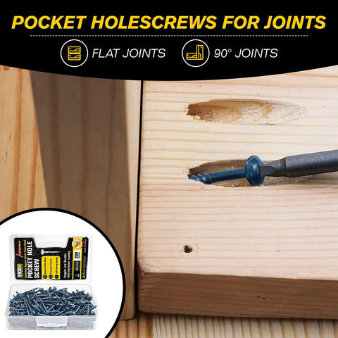 Eight By Two And A Half Inch Pocket Hole Screws, 150 Pieces, Carbon Steel, in wood joinery use with storage case