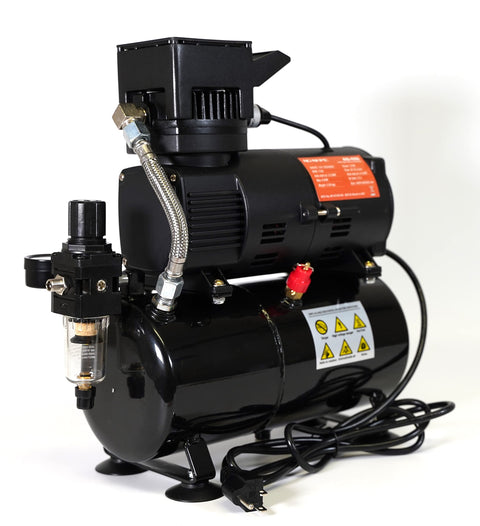 Quiet Airbrush Compressor With 3L Metal Tank, Oil Free, Pro Grade One Sixth HP 110V Motor, Dual Cooling Fans visible
