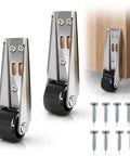 Heavy Duty Vertical Track Roller Wheels For Sliding Doors And Cabinets With Smooth Quiet Rubber Casters That Roll Like Butter Easy Anti Sag Bottom Guide Pulleys Built Tough Handles 110 Lbs Per Pair, showing chrome alloy brackets and rubber casters.