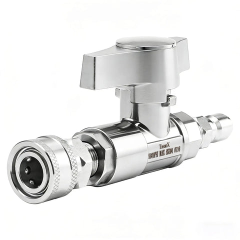 Beefy 3/8 Inch Quick Connect Ball Valve Kit For Pressure Washer Hose, High Pressure Shut Off Valve, Stainless Steel Valve