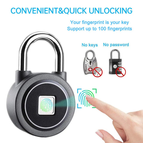 Fingerprint Bluetooth Padlock With Keyless Biometric Access, App Controlled, Water Resistant Lock, finger unlocking icon