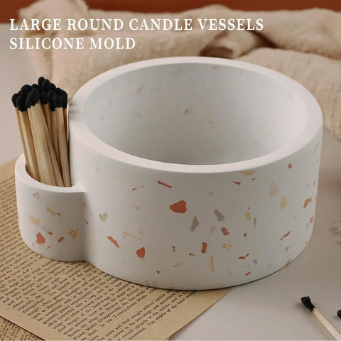 Big Ol Candle Holder Mold for Silicone Resin and Concrete DIY Vessels Round Storage Jar with Match Holder