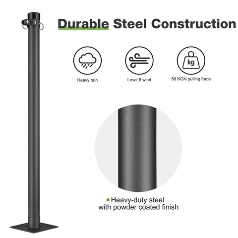 8 Ft Heavy Duty Shade Sail Pole With Windproof Bracket And Connecting Kits For Canopy, Awning, Tent, Tarp, Deck, Patio And Garden Use In Durable Weather Resistant Black Iron To Level Up Your Outdoor Shade Game