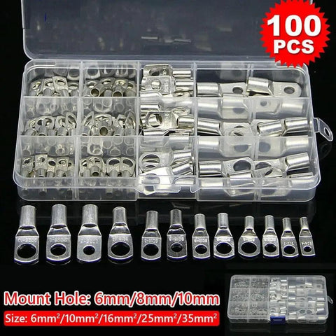 Check Out This Awesome 100Pc Ring Terminal Cable Shoe Kit With 35Mm2 Tinned Copper Wire Eye Connectors For Any Wild Wiring Project You Got Going On Today. 100-piece tinned copper ring terminal kit in organizer case, 6mm/8mm/10mm holes