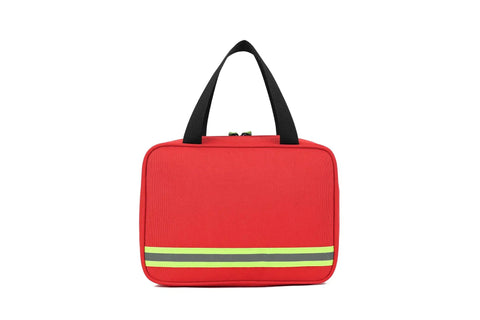 Front view of Red First Aid Bag Empty Organizer For Home Office Car Travel Camping Sports Grab And Go Emergency Kit Pouch Portable