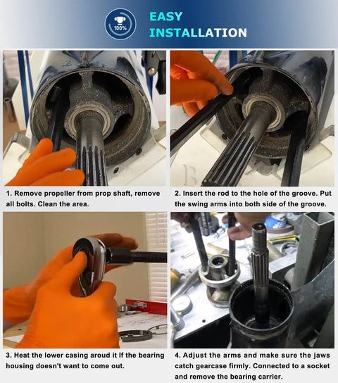 Step-by-step use of Three Piece Outboard Bearing Carrier Puller Set With Fuel Filter Water Separator Wrench for marine engines