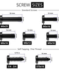Stainless Steel License Plate Screws Kit With Hex Key For Cars Trucks And Motorcycles Rattle Proof Anti Theft Security Fasteners Black Built Tough For Weather Ready showing screw sizes and dimensions.