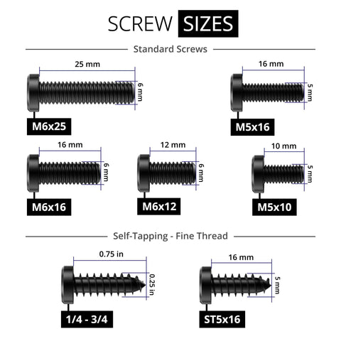 Stainless Steel License Plate Screws Kit With Hex Key For Cars Trucks And Motorcycles Rattle Proof Anti Theft Security Fasteners Black Built Tough For Weather Ready showing screw sizes and dimensions.