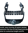 Climbing Style Inspired Safety Helmet With Six Point Suspension, vented for all-day cool comfort and adjustability detail