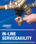 Industrial Grade Lead-Free Bronze Y Pattern Rpz Backflow Preventer With Built-In Flood Sensor displayed with hands adjusting valve.