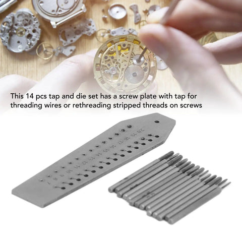 Fourteen Piece Micro Tap And Die Set For Jewelry Making And Watch Repair, screw plate kit with taps 0.7mm to 2mm for precise threading