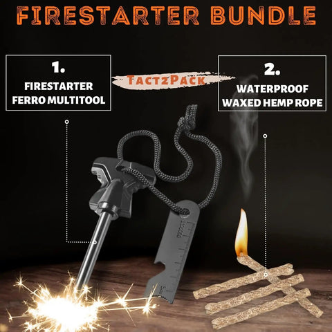 Go-To Survival Fire Starter Kit With Flint And Steel 4 Inch Magnesium Ferro Rod Waxed Hemp Rope Waterproof Storage Pouch