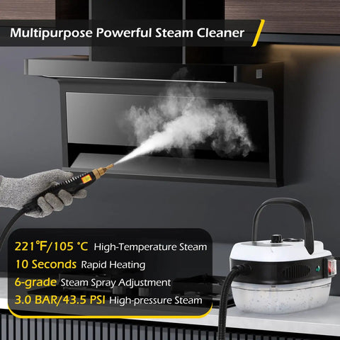 Heavy Duty Handheld Steam Cleaner 2500 Watt Hella Powerful Vapor Output For Quick Car Detailing And Smooth Home Cleanup At Two Hundred Twenty One Degrees Chemical Free No Sweat Struggle Ever with high-pressure steam hose.