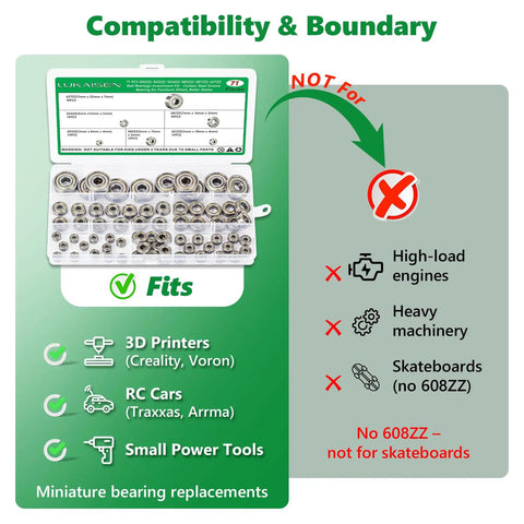 71 Piece Carbon Steel Ball Bearings Kit With Double Shielded Protection, Includes 693ZZ 623ZZ 624ZZ 685ZZ 687ZZ 627ZZ, Budget Friendly Bulk Replacement Set For Small Pulleys And Motors. Kit with sizes for 3D printers, RC cars, and small tools.