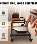 Top Shelf Foldable Two Tier Foot Bath Trolley With Smooth Swivel Casters And Integrated Manicure Station For Ultimate Spa Vibes And Salon Quick Setup Coffee Heavy Duty Wood And Steel Frame next to a pedicure machine.