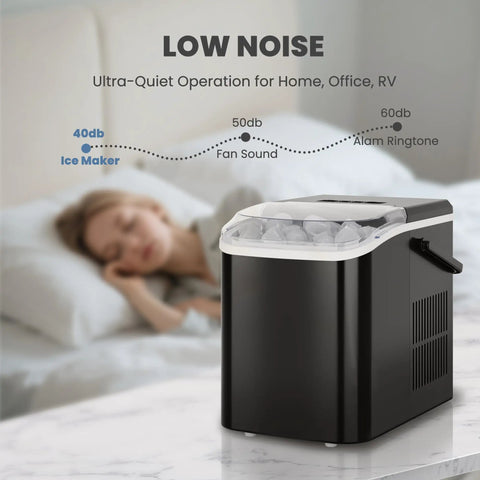 Countertop Ice Maker With Sturdy Carry Handle, Portable Ice Machine Freezing Bullet Ice Cubes In Rapid Six Minutes on countertop.