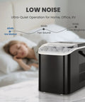 Heavy Duty Countertop Ice Maker With Integrated Handle Generating Quick Bullet Cubes In Minutes Yielding 26 Pounds Daily with low noise design.