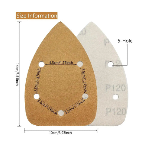 Top Tier 20 Piece Mouse Sandpaper Set With 40 Grit Hook And Loop Velcro Backing For Orbital Sander coarse sandpaper sheets with size information.