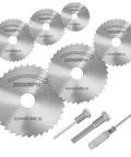 Eight Piece HSS Drill Saw Blades Kit For Rotary Tools And Drills, One Eighth Inch Shank Cutting Wheel Set with screwdriver