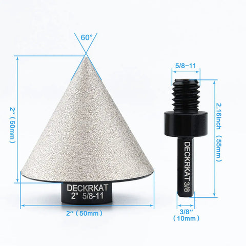 Pro Grade Two Inch Diamond Beveling Chamfer Bit For Porcelain Ceramic Granite Tiles with 5/8-11 to 3/8 hex shank adapter kit