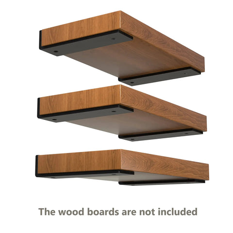 Six Inch Floating Shelf Brackets, Built Tough Heavy Duty Hidden Mounts for wall, black powder coated, supports wood boards