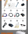 Tool storage box with EDM Tap Remover Machine accessories, including wrench, magnetic base, and water pump, labeled 1 to 12.