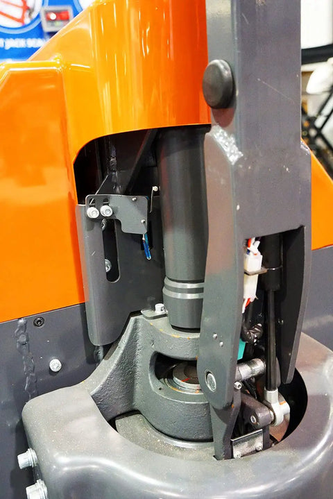 Close-up view of Heavy Duty Electric Walkie Pallet Truck With 3300 Lb Capacity hydraulic lift mechanism and controls.