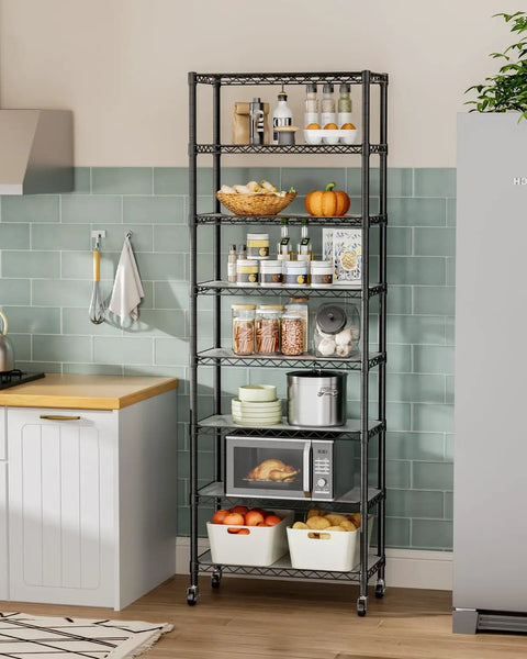 8 Tier Adjustable Metal Wire Storage Shelf Unit For Kitchen Garage And Laundry Beefy Build Sturdy Standing Rack With Rust Resistant Coating And 800lbs Total Capacity Easy Assembly Space Saving Organizer, black metal shelf in kitchen
