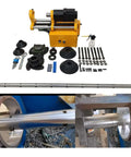 EQCOTWEA 110V portable line boring machine, front view, yellow body with 4.9 ft alloy boring bar and accessories (Amazon)