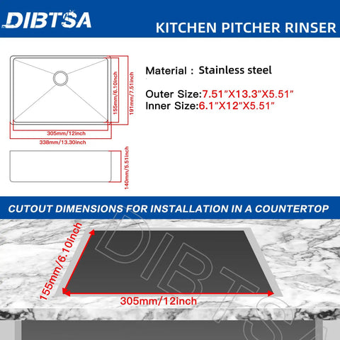 Diagram of Automatic Cup Rinser With Base, Stainless Steel Glass Washer For Sink With Side Spray, Drain And Drip Tray dimensions.