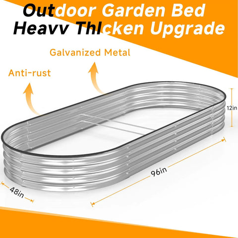 Heavy Duty Galvanized Raised Garden Bed For Outdoors Oval 8 By 4 By 1 Foot Planter Box For Veggies And Flowers Built To Last Metal Garden Bed Easy To Install Silver