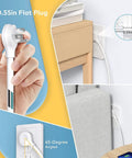 Close-up of 0.55in flat plug design on 15ft Flat Plug Power Strip With 4 Widely Spaced Outlets And 4 USB Ports Including USB C