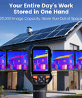 Go-To Handheld Thermal Camera With 512x384 Thermal Resolution And 256x192 IR displaying house roof inspection, 3.5 inch screen view