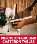 Six Inch Fortyeight Belt And Twelve Inch Disc Sander Combo Pairing One Point Five Horsepower dual voltage motor with precision-ground cast iron tables.