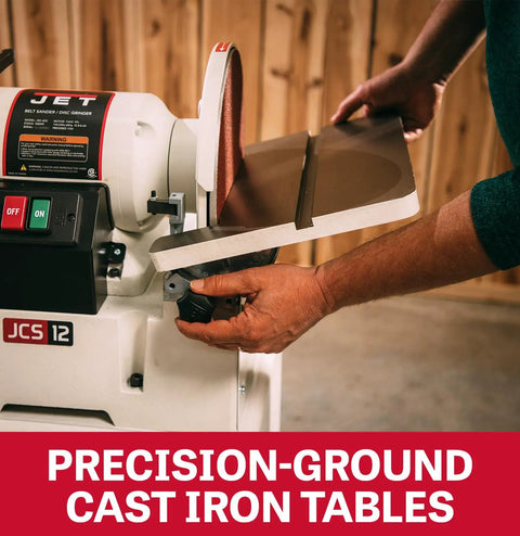Six Inch Fortyeight Belt And Twelve Inch Disc Sander Combo Pairing One Point Five Horsepower dual voltage motor with precision-ground cast iron tables.