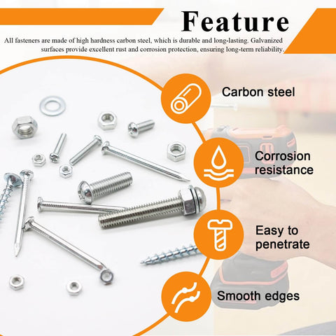 All-In-One 1680-Piece High Hardness Screws, Bolts, Nuts, Nails, And Wood Screws Assortment Kit with highlighted features