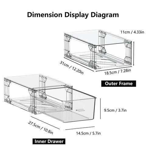 Dimensions of 2 Pack Stackable Makeup Organizer Bins With Handles For Fridge Bathroom Kitchen Under Sink Cabinet And Pantry Storage Modular Drawer Friendly Plastic Bins For Easy Access And Multiuse Organization