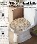 Round Stone wall Toilet Seat placed on a standard toilet, showcasing resin material and adjustable hinges for easy installation.