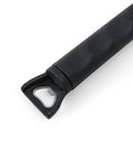 Close-up of rubber handle with bottle opener of Grill Cleaning Brush With Nylon Bristles And Scraper, Heavy Duty BBQ Grill Cleaner Tool.