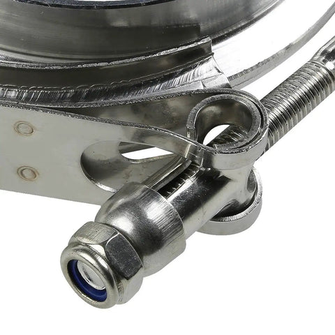 Close-up of 3.5 Inch ID Stainless Steel V Band Clamp Kit With Aluminum Flanges and 10 Mm Lock Bolt detailing bolt mechanism.