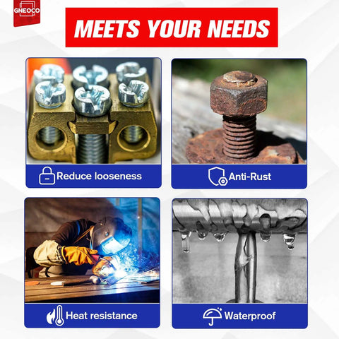 Red Thread Locker High Strength Threadlocker For Nuts Bolts And Fasteners Permanent Anaerobic Glue For Automotive And Machinery 50 Ml Keeps Fasteners Locked Tight Against Vibration And Thermal Cycling, features include reduce looseness, anti-rust, heat resistance, waterproof
