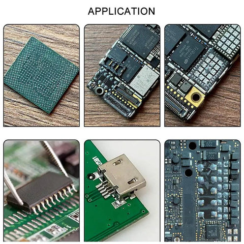 Applications of Leaded Solder Paste Flux Syringe Kit With 10 Replacement Needles For PCB IC And Mobile Phone Motherboard Repair DIY.