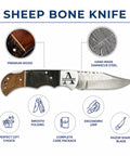 Personalized Sheep Bone Pocket Knife With Engraving For Him Dad Husband Boyfriend And Groomsmen Gifts For Anniversary Birthday Camping Hiking Everyday Carry, premium wood handle, Damascus steel blade.