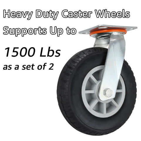 8 Inch Heavy Duty Caster Wheels Set Of 2 With 360 Degree Swivel And 3000 Lbs Load Capacity Thermoplastic Rubber Wheels On Galvanized Steel Plate Quiet Rolling And Floor Friendly Ideal For Cart Furniture And Workbench, close-up view