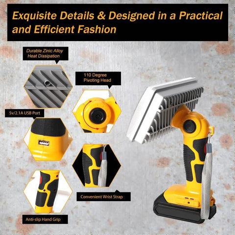 Cordless 40W LED Work Light With 4200LM Bright Beam Jobsite Flood Spotlight USB Port 20V Battery Compatible 110 Degree Pivot