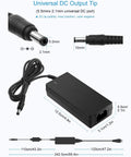 24V 3A 72W AC To DC Power Supply For LED Strips 5050 3528 And CCTV Cameras, 5.5x2.1mm DC output, plug dimensions shown.
